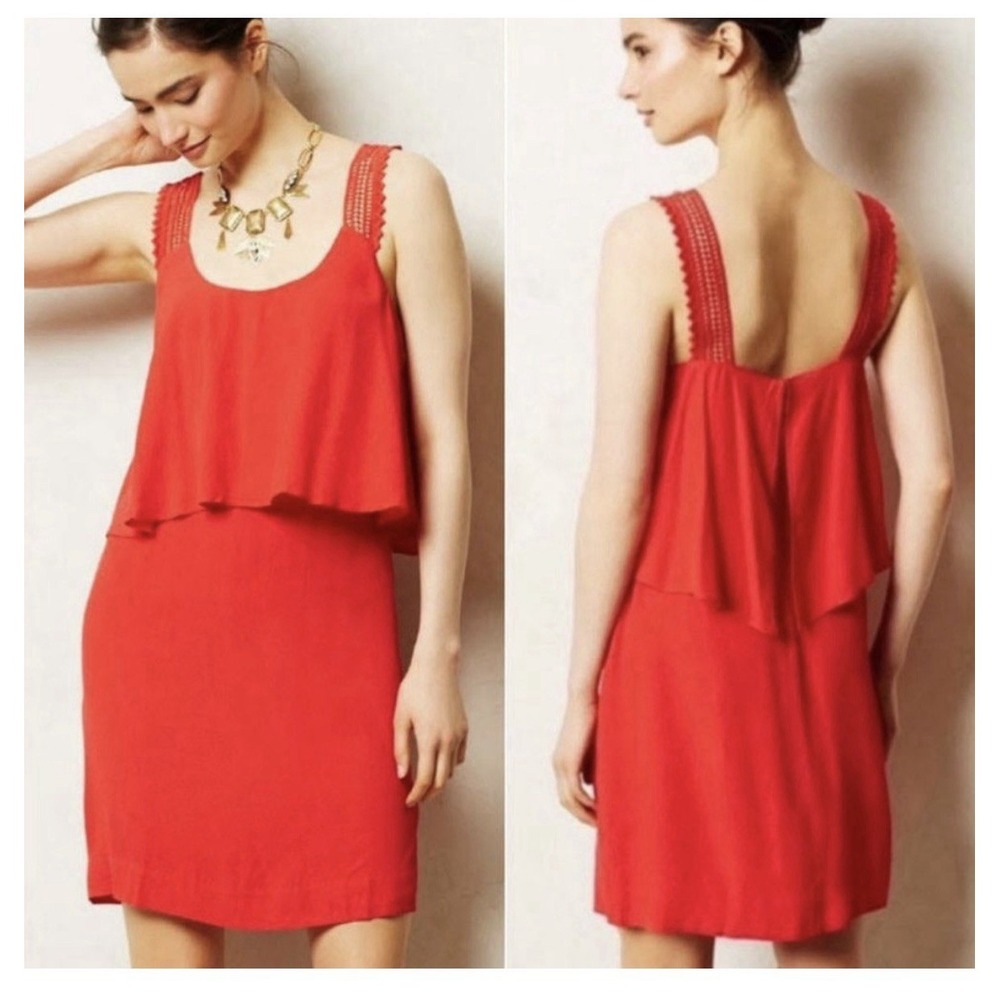 Maeve By‎ Anthropologie Layered Crochet Red Mini Dress Sz2